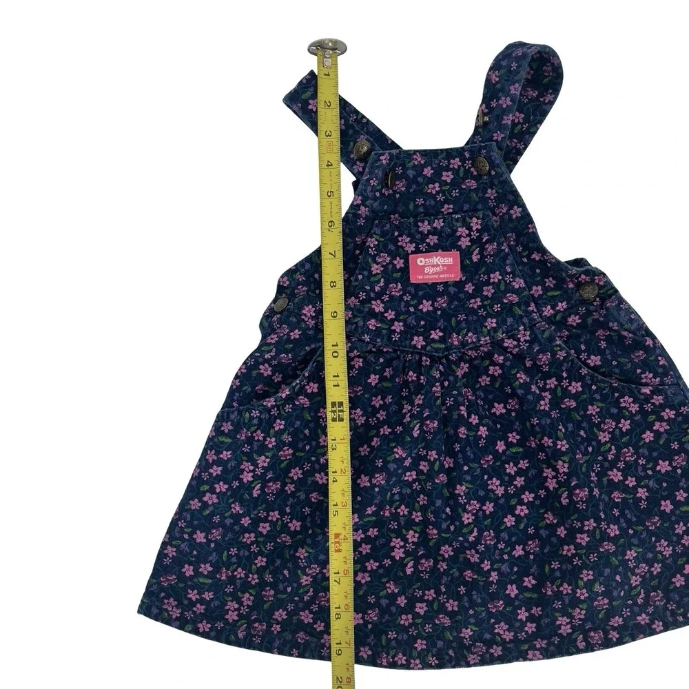 Vintage OshKosh B'gosh Blue Floral Denim Girls Overall Dress SZ 3T Made In USA